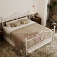 thumbnail image 2 of Allewie Queen Size Vintage Metal Bed Frame with Butterfly Pattern Design Headboard & Footboard, White, 2 of 7