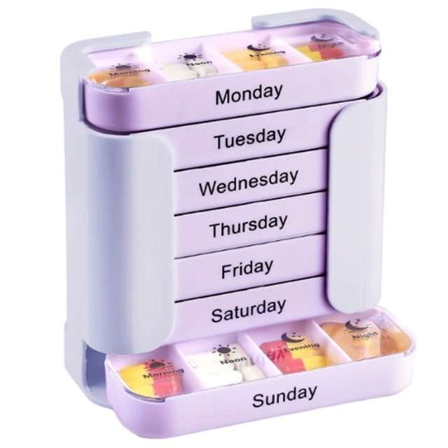 Storage Containers Weekly Organizer with Stackable Compartments for Daily Morning Noon Evening and Bedtime Use in Home Living Spaces