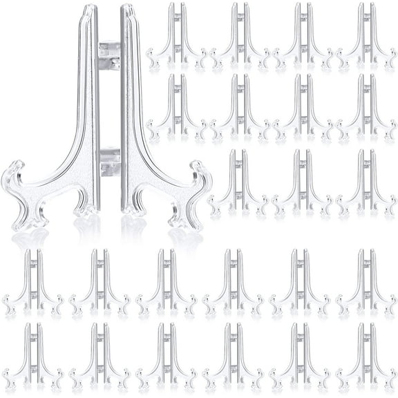 48 Pieces Mini Easel Stands Plastic Plate Stand Holder for Display Picture Frame Collectibles Desktop Weddings Party Home Decoration (Clear, 3 Inch)