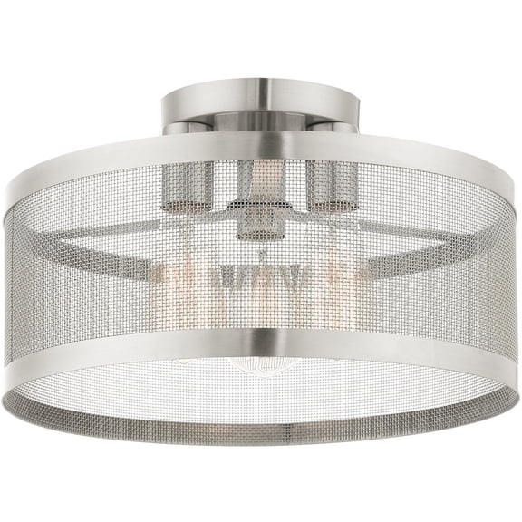 3 Light Brushed Nickel Semi Flush mount ceiling light fixture with Brushed Nickel Stainless Mesh