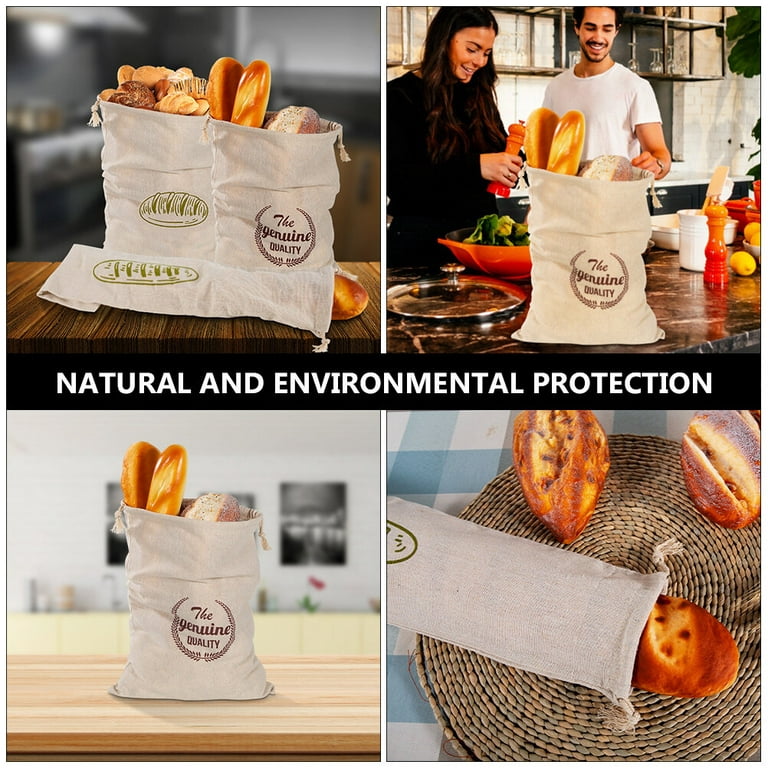 4Pcs Linen Bread Bags Large Capacity Drawstring Bread Storage Bags