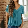 thumbnail image 2 of JGGSPWM Womens Casual Summer Short Sleeve V Neck T Shirts Pleated Loose Fit Tunic Tops Mint Green XL, 2 of 3
