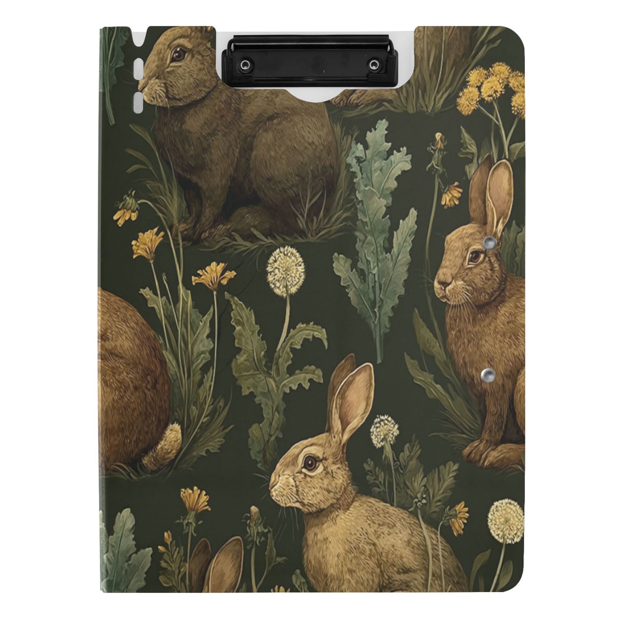 FORMRS A4 Clipboard Folder with Pen Holder Horizontal Foldable School Office Binder, Brown Floral Rabbits Pattern
