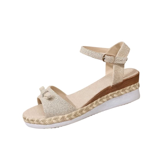 ShiShine Womens Bow Accent Espadrille Wedge Sandals Comfortable Adjustable Ankle Strap Casual Sandals