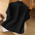 thumbnail image 3 of Clearance Women's Button Down Blouses Fashion Collared Embroidered Short Sleeve Shirts Linen Loose Casual Summer Work Tops, Black, Free Size, 3 of 4
