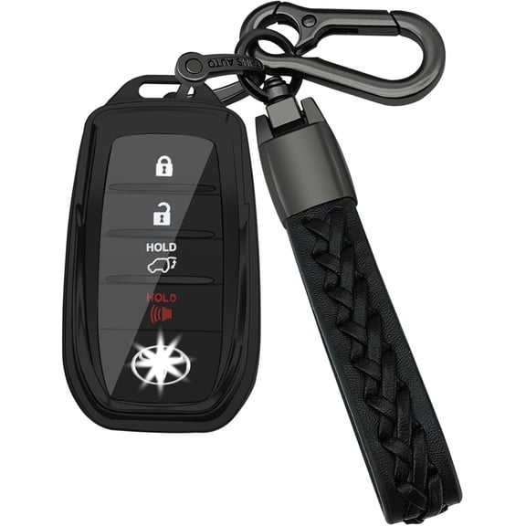 Key Fob Cover Compatible with Toyota Land Cruiser Venza RAV4 Prime Sienna Fortuner Mirai 2018-2022 4 Button Keychain Case Holder Protector,Black