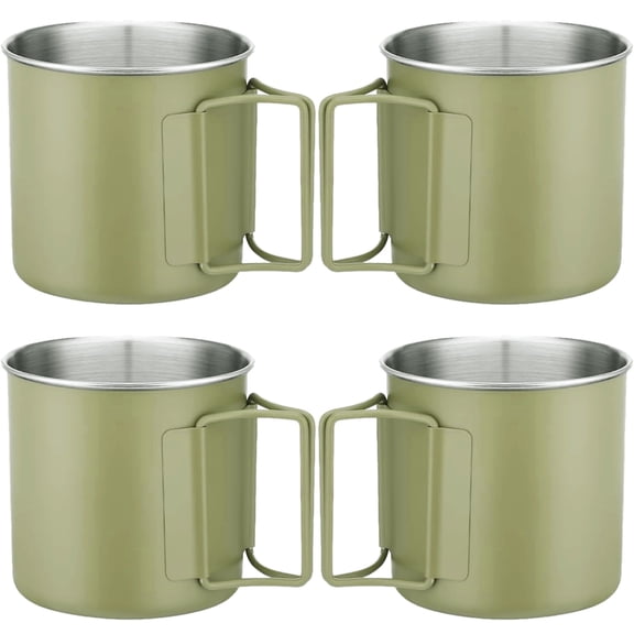 4 Pcs Camping Mugs Set of 4, 8.5 oz Stainless Steel Cups, Portable Outdoor Camping Cups, Backpacking Mug, Easy to Clean, Matcha Green