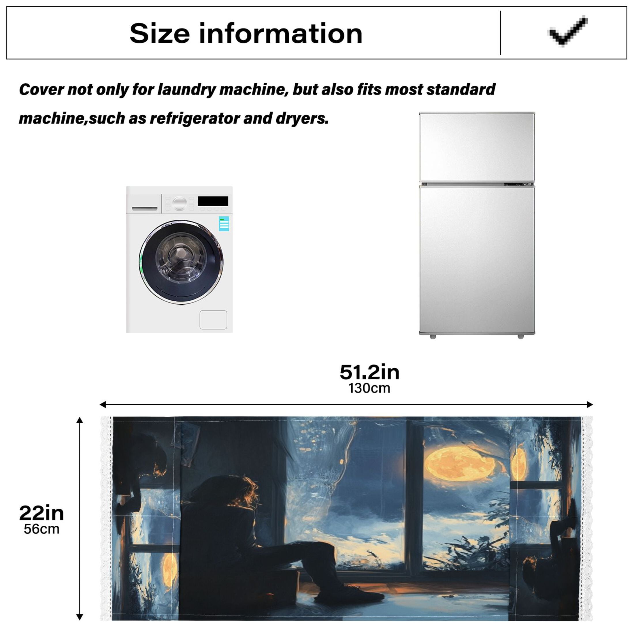 Lonely BackWasher and Dryer Covers Dust-Proof and Oil Resistant Fridge Cover with 4 Storage Pockets Washing Machine Top Cover for Laundry Kitchen Home 51.2 x 22 In