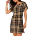 thumbnail image 2 of Kdxio khaki coffee plaid Pattern Womens Short Sleeve Sleepshirt Scoopneck Cute Nightdress Ruffle Comfy Nightgown, 2 of 6
