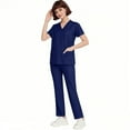 thumbnail image 5 of Mlqidk Scrubs for Women Set Plus Size Medical Scrub Sets Stretchy V-Neck Scrub Leg Pantss and Tops Scrub Set Nursing Scrubs Med Couture Scrubs Navy L, 5 of 5