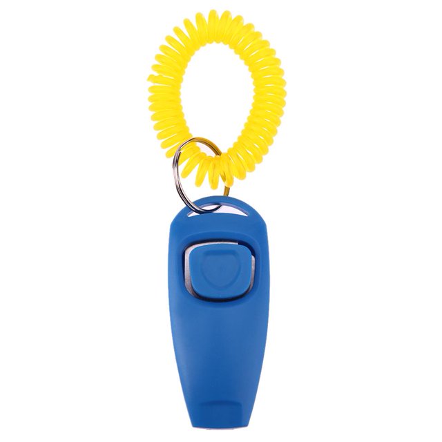 5 Pet Trainer Clicker Pet Dog Cat Training Llavero Y Correa para La Muñeca (Azul)