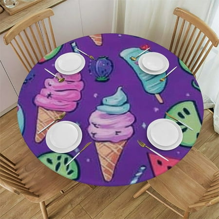 

Sheronv Ice Cream Watermelon Summer Round Table Cover Stain Resistant Washable Perfect for Indoor Outdoor Kitchen Dining Wedding Parties 100% Polyester with Elastic Edge Waterproof Fabric 46 -50