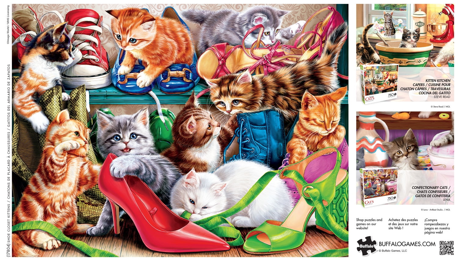 Buffalo Games Shoe Closet Kittens 750-Piece 24 x 18-Inch Interlocking Jigsaw Puzzle for Adults Ages 14+