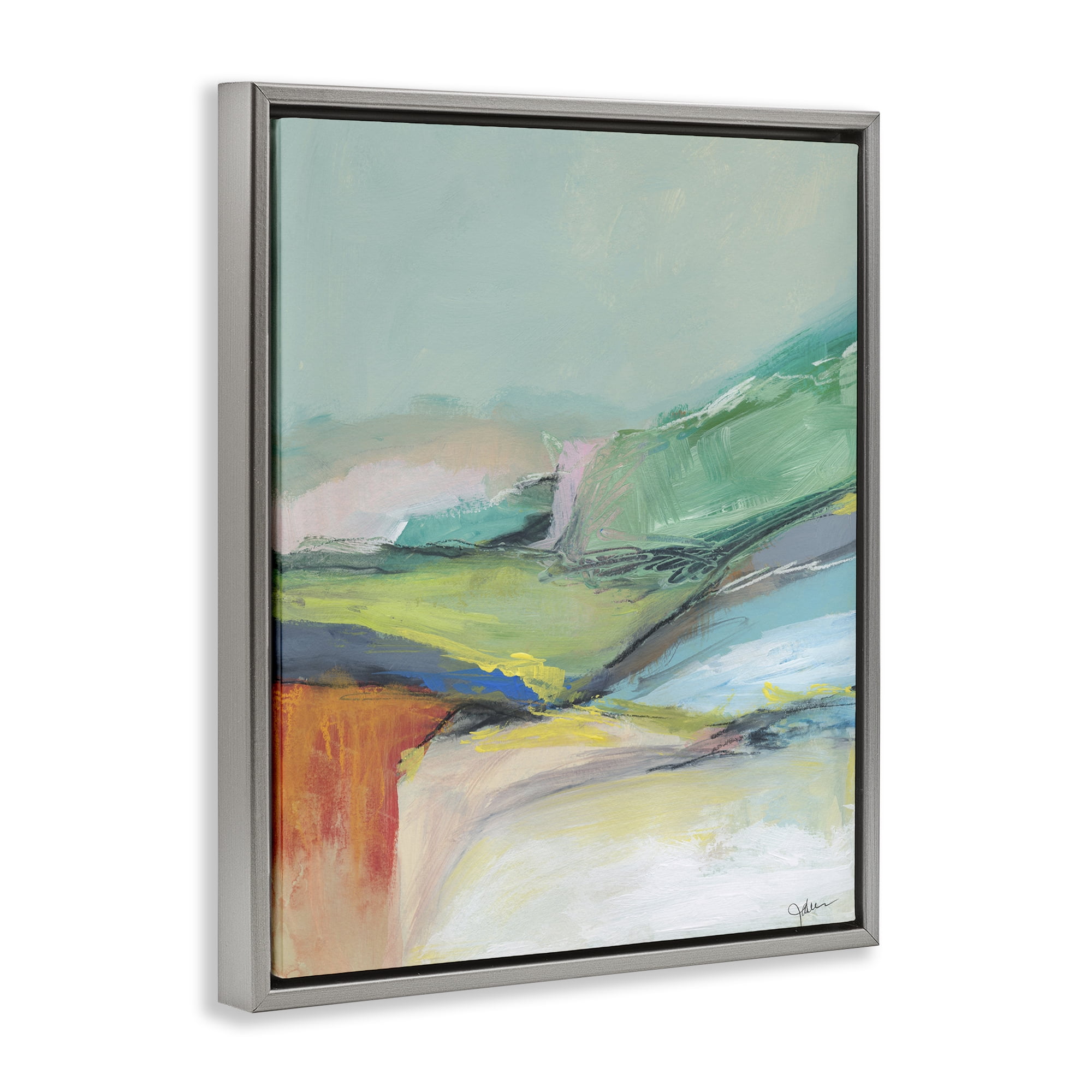 Stupell Industries Abstract Modern Landscape Abstract Painting Gray Floater Framed Canvas Art Print Wall Art, 17 x 21