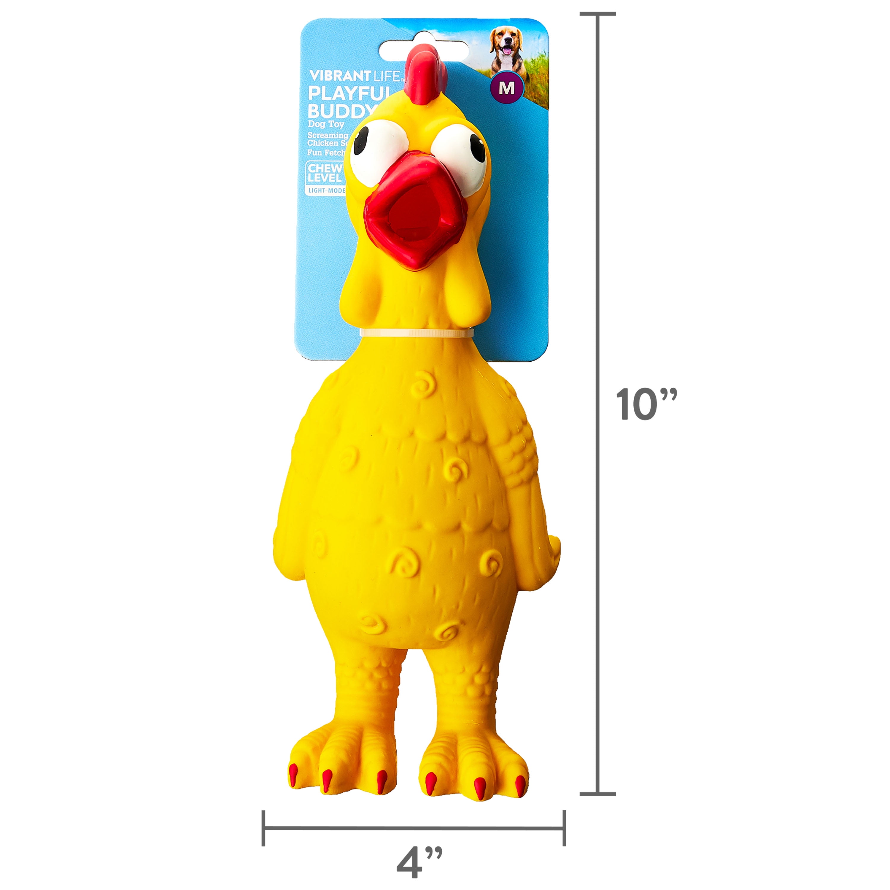 Vibrant Life Playful Buddy Tie Dye Chicken Dog Toy, Chew Level 2, with Squeaker.