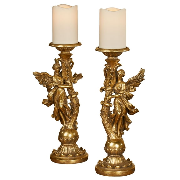 Glorieux Angels Candleholders Aged Gold Set of Two 2