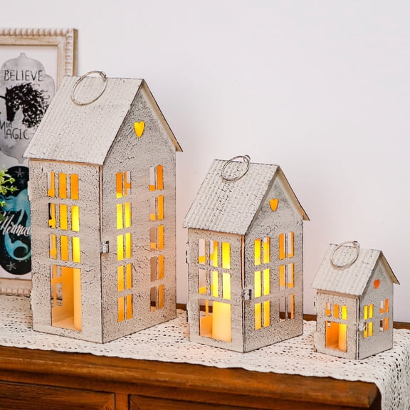 Set of 3 Decorative Vintage Hanging Lanterns 13.5"&9.5"&5.5" H Street Town House Candle Holders