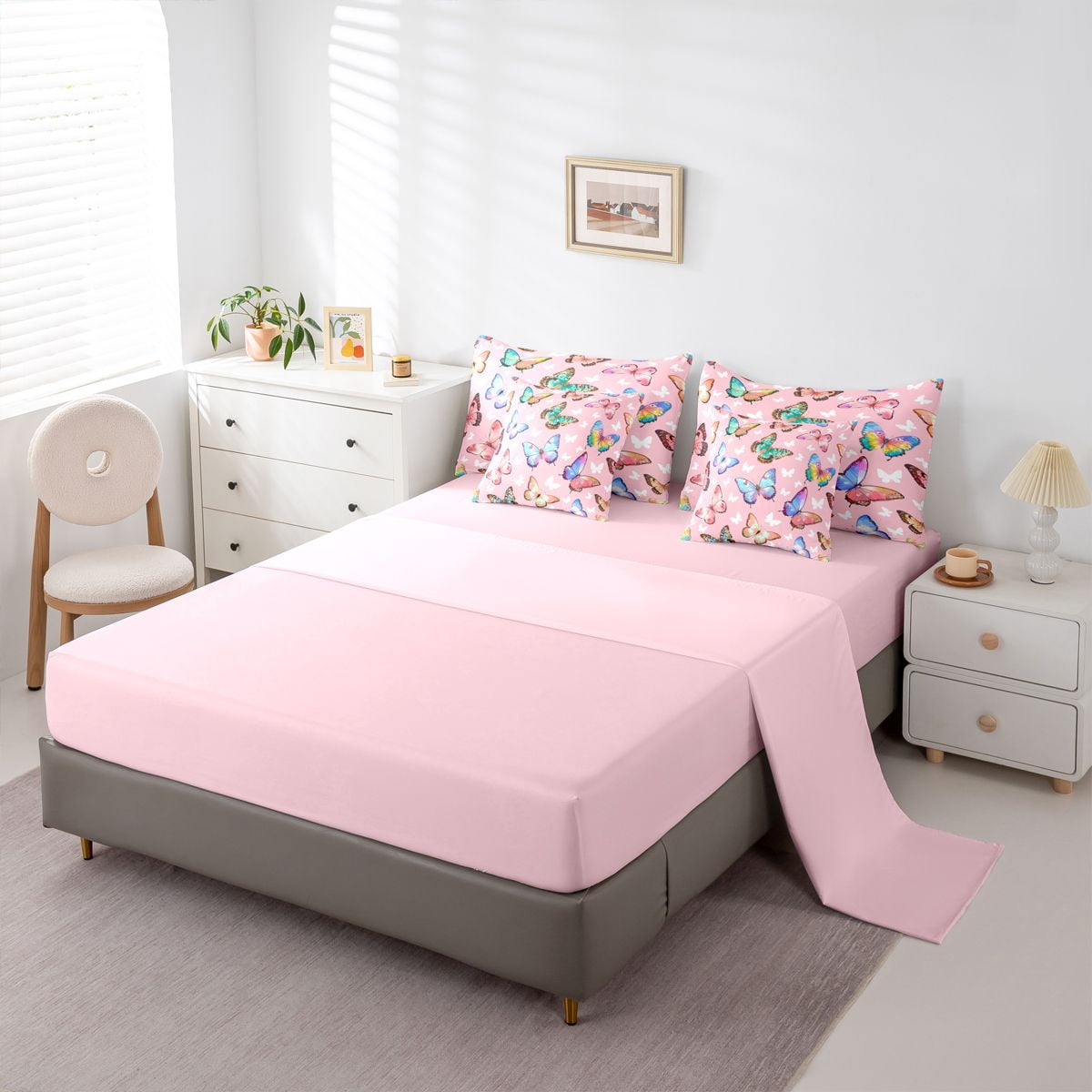jejeloiu Flying Butterfly 7-Piece Twin Bedding Sets,Cute Multicolor Butterflies Bedding Comforter Set,Colorful Animals Sheet Sets For Girl,Ultra Soft Home Decor Reversible