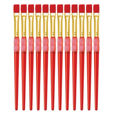 Royal Brush Big Kids Choice Flat Synthetic Hair Soft Rubber Grip Handle Paint Brush, Size 12, Pack of