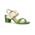 thumbnail image 1 of BLISSFUL STEP Slingback Sandals Contrast Color Chunky Heel Big Circle Buckle Sandals Green Beige 9, 1 of 8