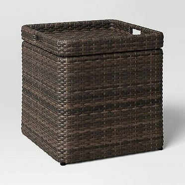 18" Square Wicker Storage Outdoor Patio Accent Table Brown Rust Resistant