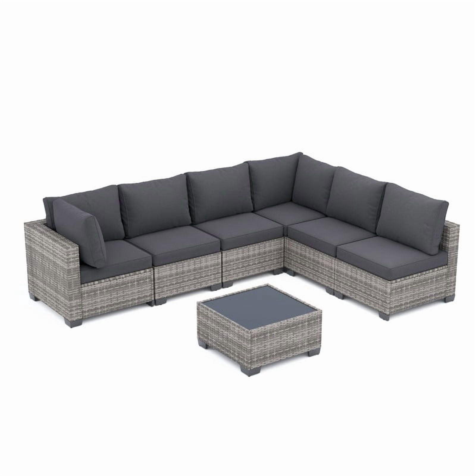 Howcool 7-Piece All-Weather Wicker Rattan Outdoor Patio Furniture Set,Modular Patio Conversation Furniture Set with Thick Cushions & Tempered Glass Table
