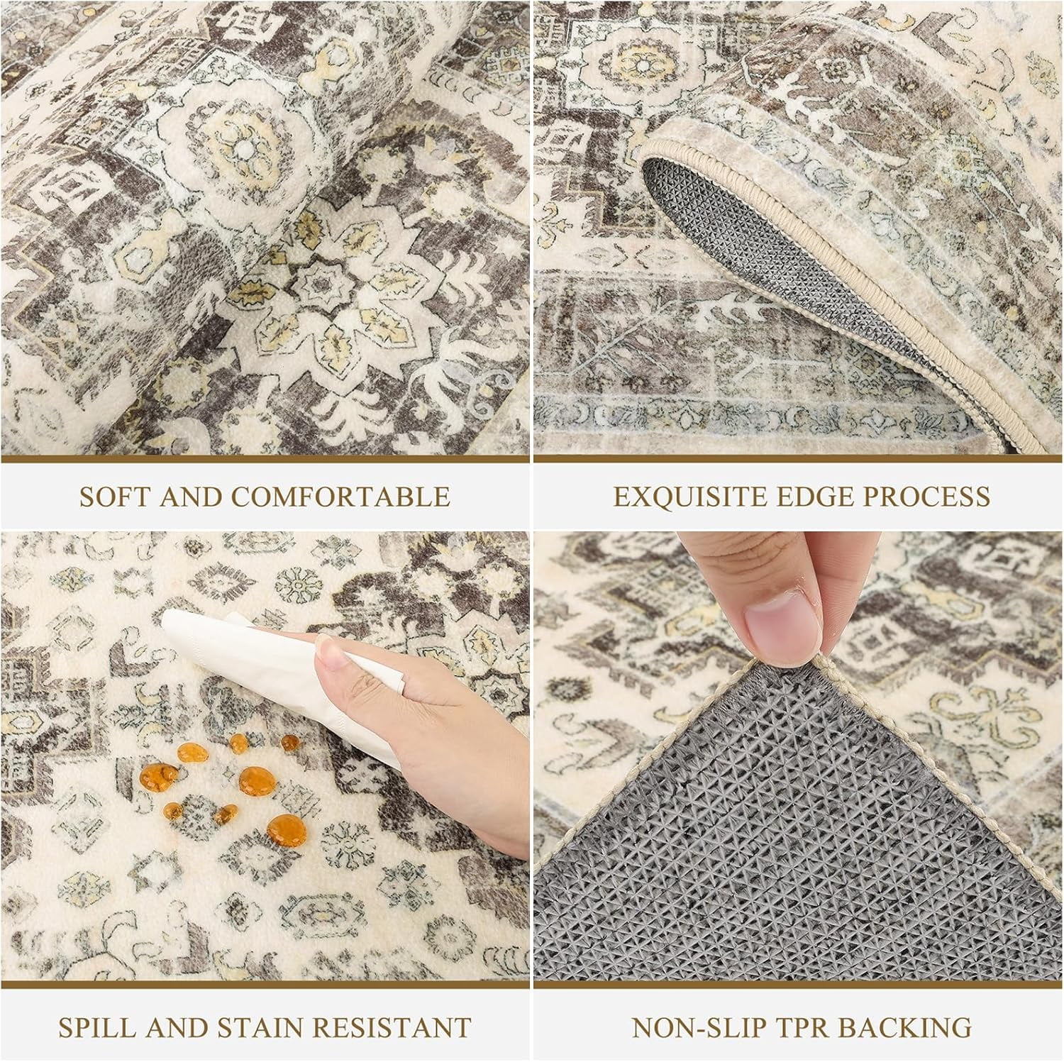 Kitchen Rug and Mat, Yamaziot Kitchen Runners Rugs Set of 3, Washable Non Slip Farmhouse Hallway Laundry Room Mat for Floor, Comfort Vinatge Boho Carpet
