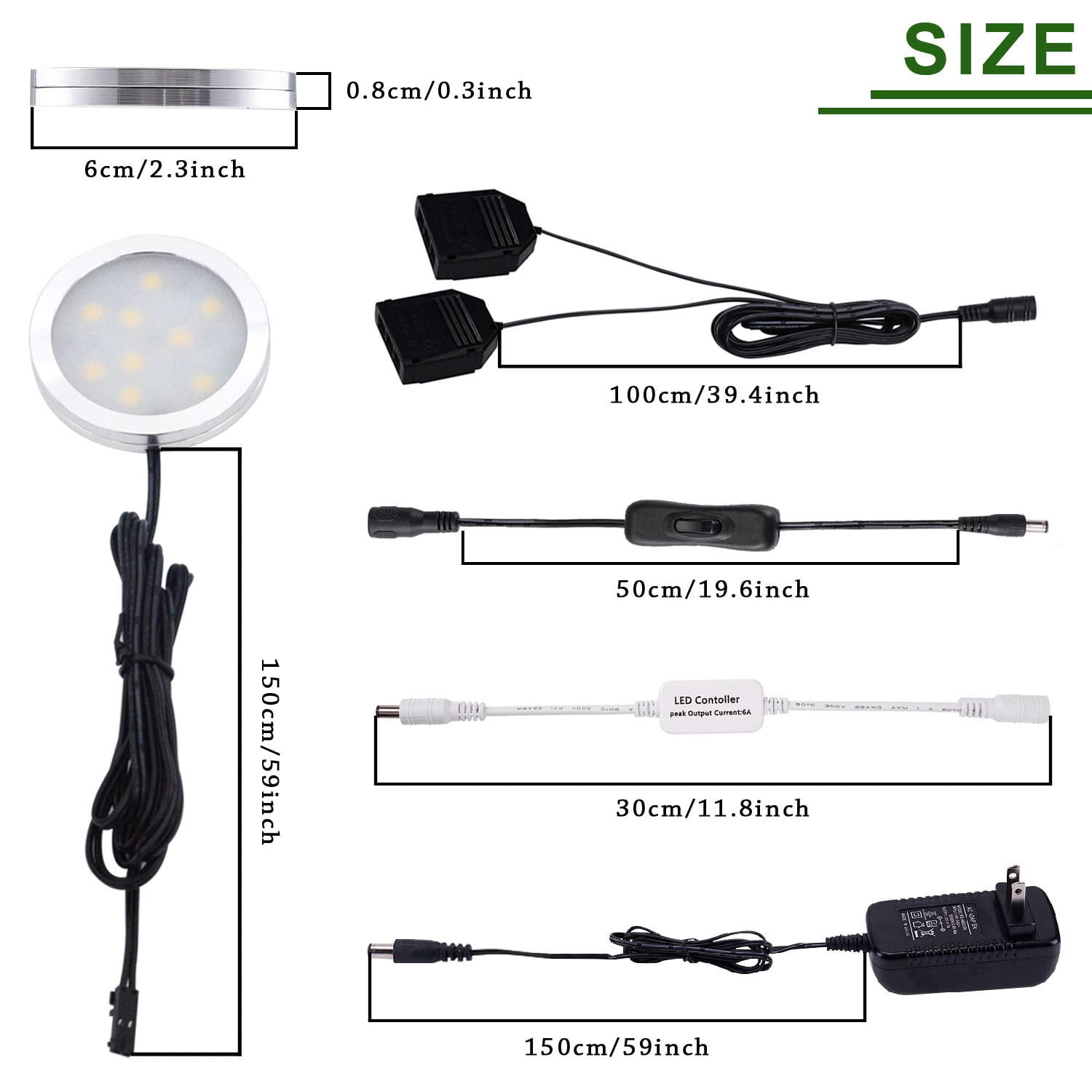 LED Under Cabinet Lights Kit - 6 Pack of Black Cord Aluminum Puck Lights for Kitchen Counter and Closet Lighting with Wireless Dimmable RF Remote Control (12W, Warm White 2700K)