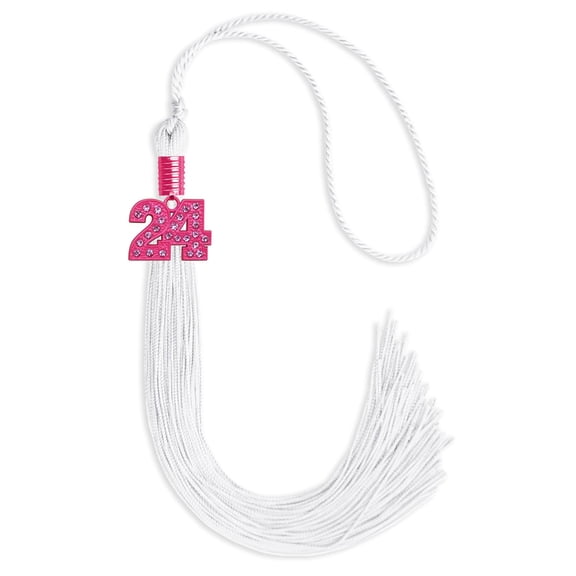 White Graduation Tassel with Pink Bling Charm