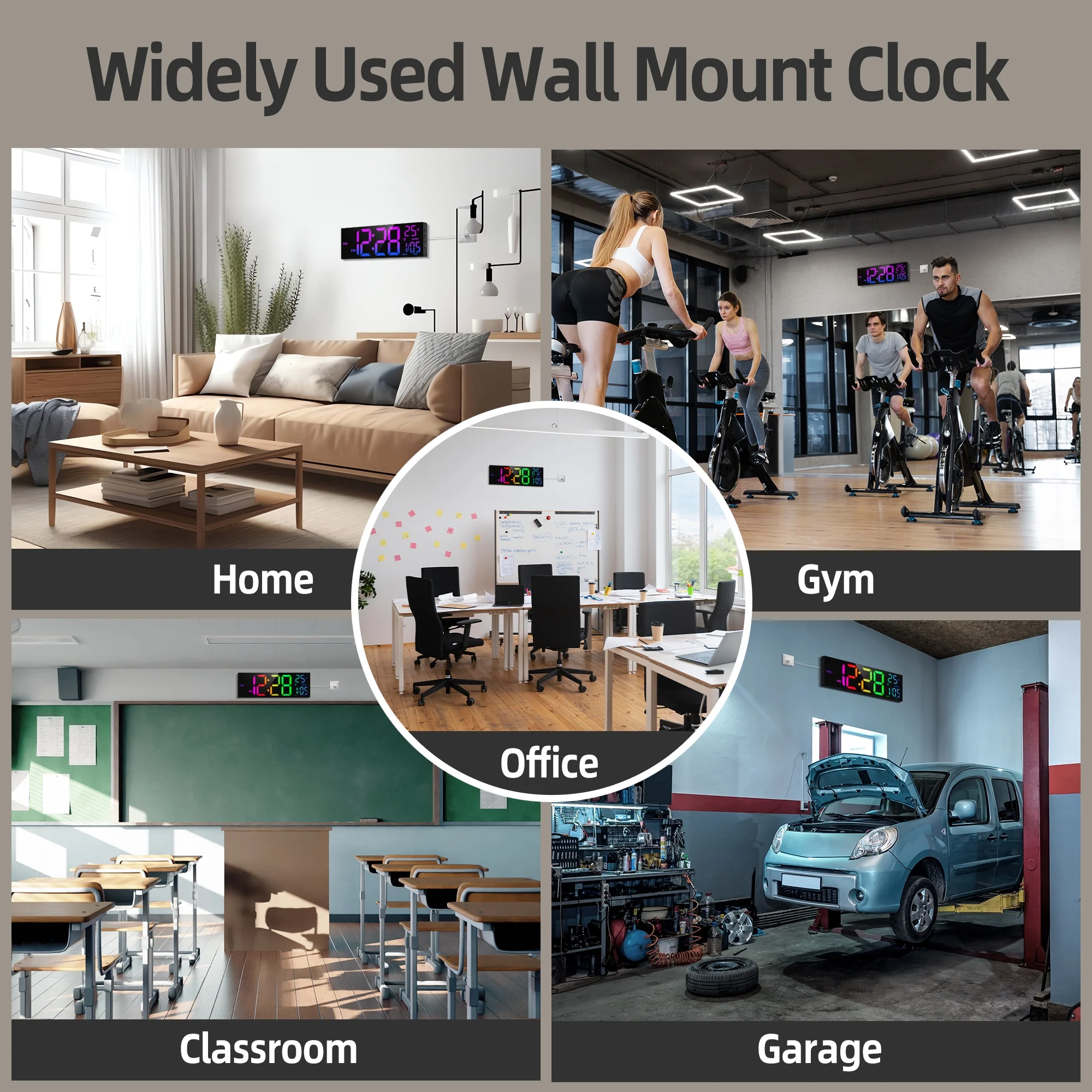LEIKE 16.2 Large LED Digital Wall Clock with Easy-to-Read Display, Battery Operated for Easy Placement, Ideal as Alarm Clocks for Bedroom, Kitchen, Office