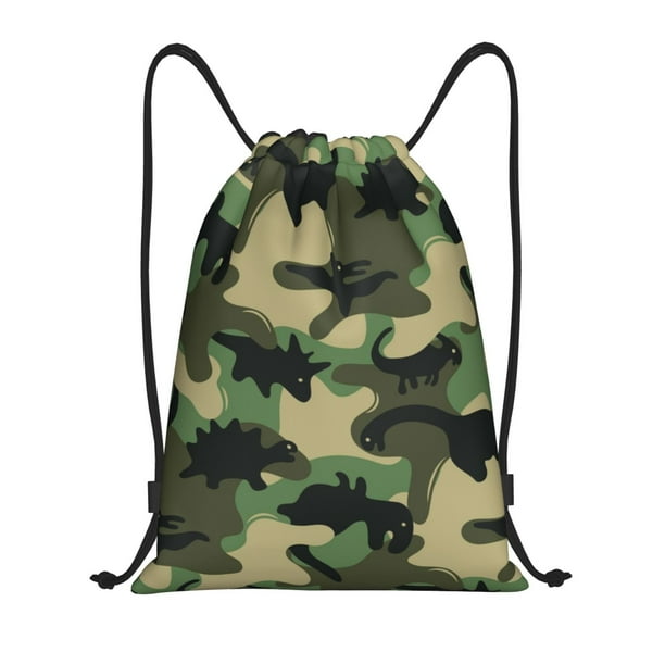 Fotbe Camouflage Dinosaur Bolsa Mochila con Cordón Estampada, Bolsa de Gimnasio Deportiva, Bolsa Cinch, Bolsa con Cordón para Hombres y Mujeres-Medium