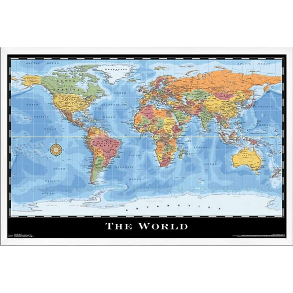 Map - World Wall Poster, 22.375" x 34", Framed