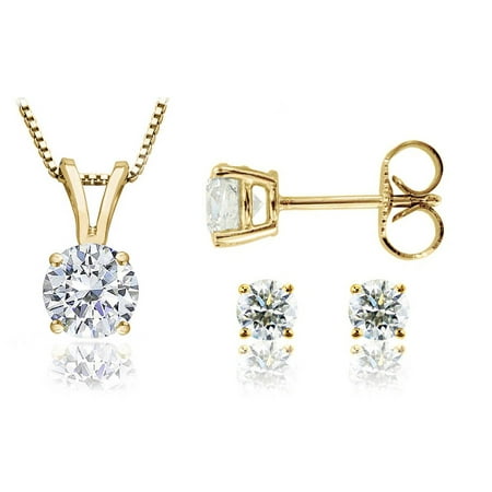 Chetan Collection 0.50 Carat T.W. Diamond 10kt Yellow Gold Round-Shape Pendant and Earring Set