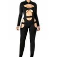 thumbnail image 2 of Douhoow Women Bodycon Buckle Cut Out Romper Long Sleeve Hollow Out Clubwear Bodysuit Jumpsuit, 2 of 9