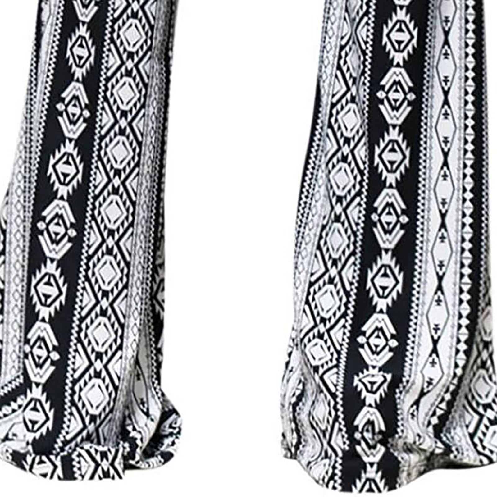 CBGELRT Boho Flare Pants Ethnic Floral Print Bell Bottom Trousers for Women  Streetwear Elastic Waist Wide Leg Pants Dancing Leggings L Black 