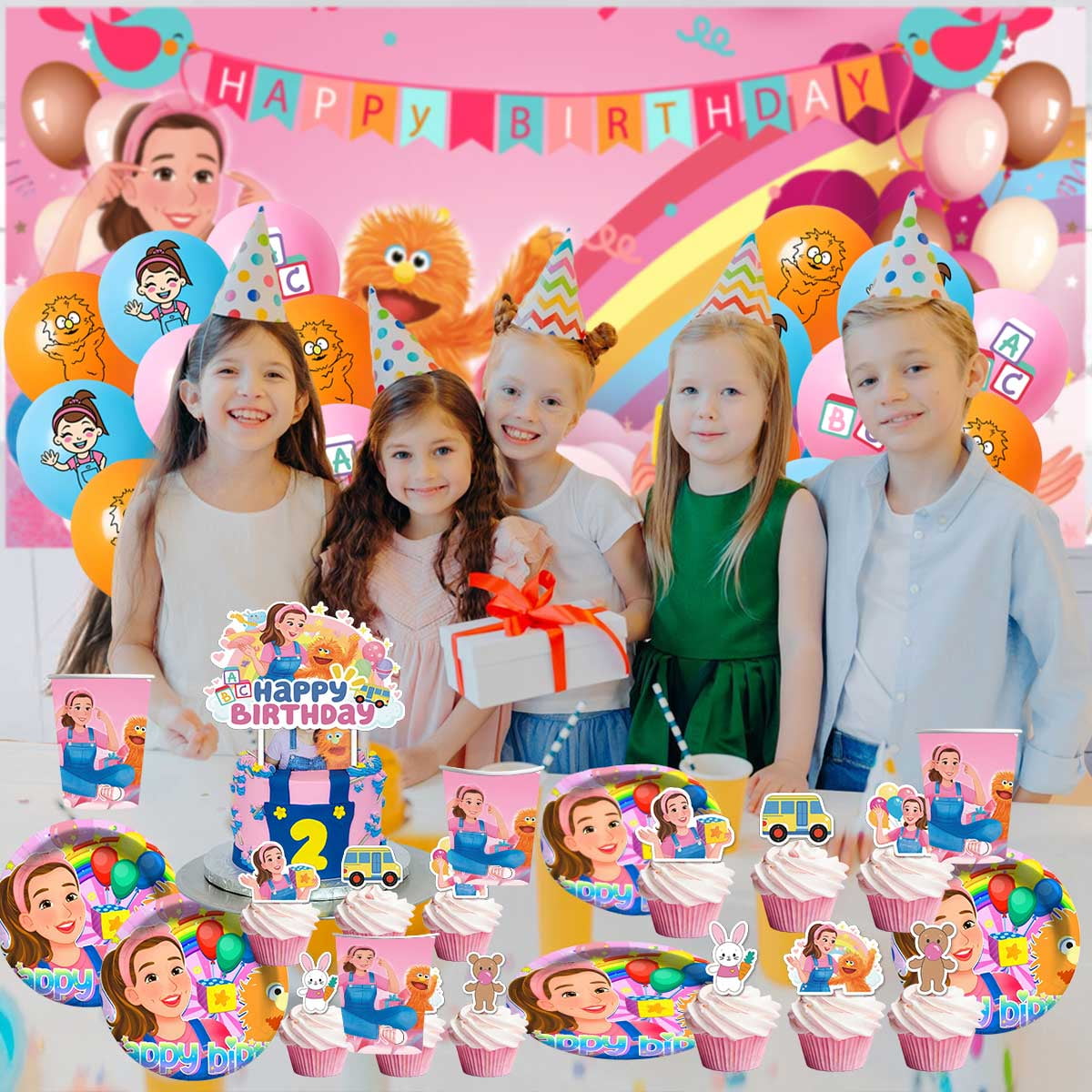 Ms Rachel Party Supplies Latex Balloons Decor Banner Backdrop Kit Birthday Decorations