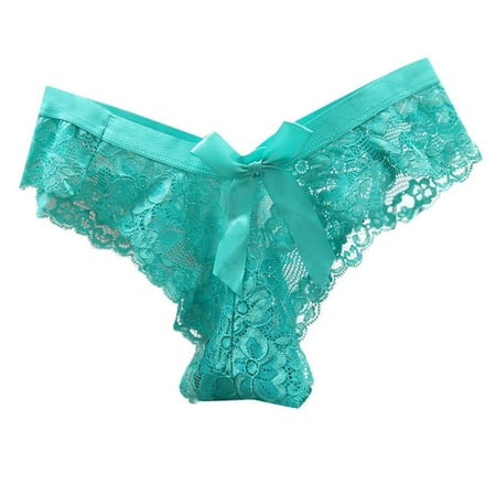 Icvfdpl Womens Underwear Briefs Lace Transparent Low Waisted Thong Seamless Thin Mesh Bow Seductive Comfortable Skin-Friendly Panties For Women Green One Size