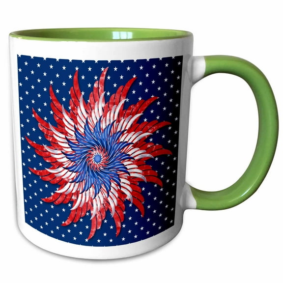 3drose, Red White and Blue Firework Burst Patriotic Fourth of July Theme, 15oz Two-tone Green Mug
