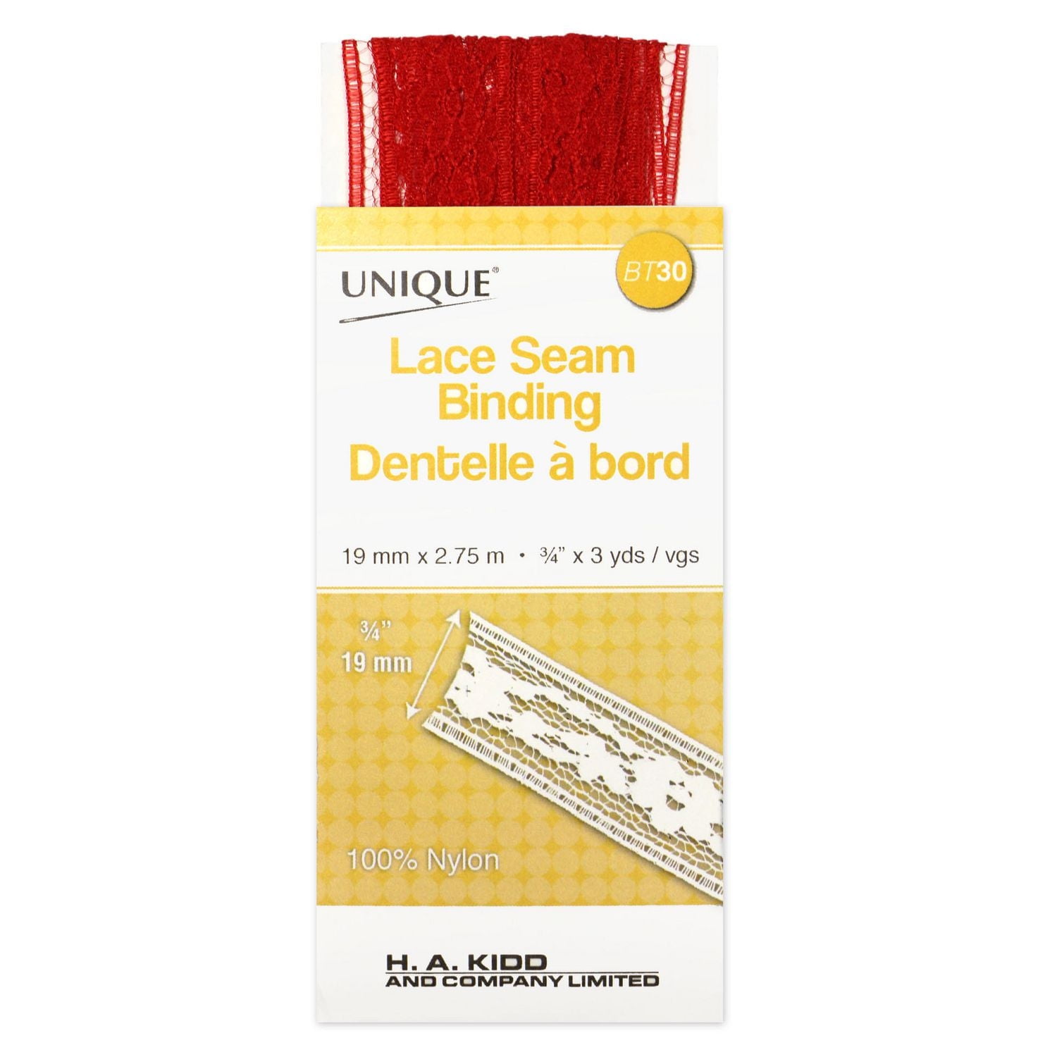 UNIQUE Lace Seam Binding, 18mm x 2.75m