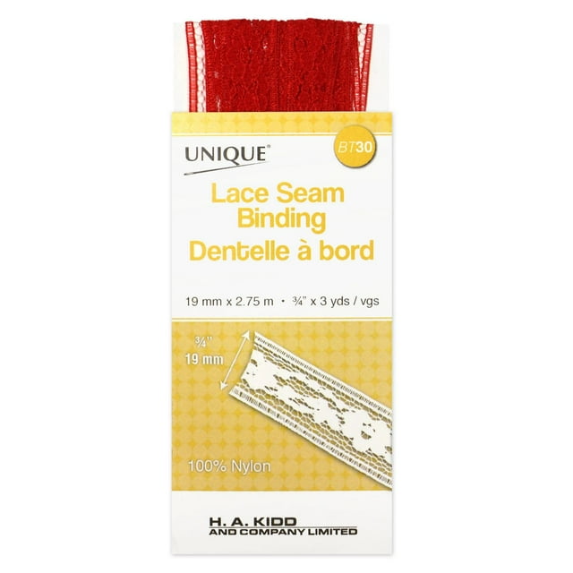 UNIQUE Lace Seam Binding, 18mm x 2.75m, 100% Nylon Trim