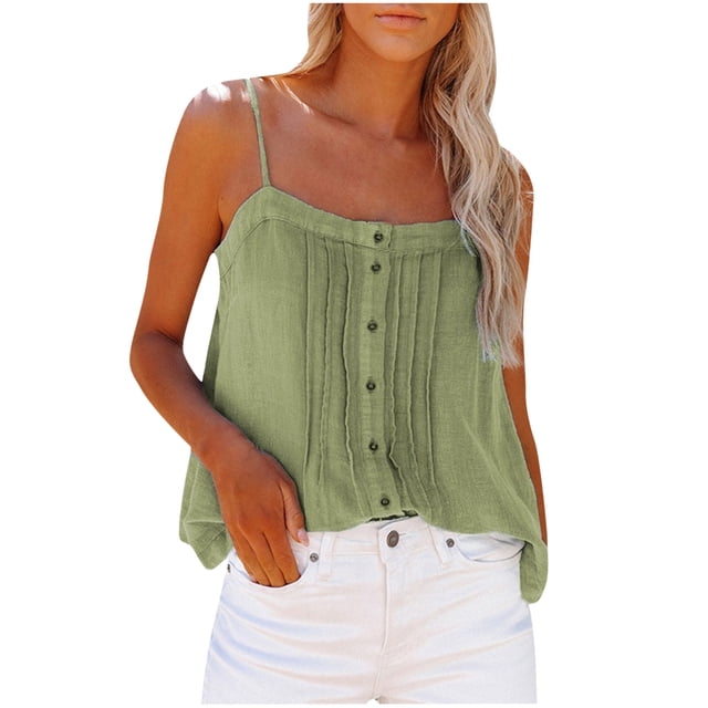 Birdeem Femmes Été Mode Décontractée Chemises Sans Manches à Boutons Col Rond Débardeurs Unis Blouse Gilet