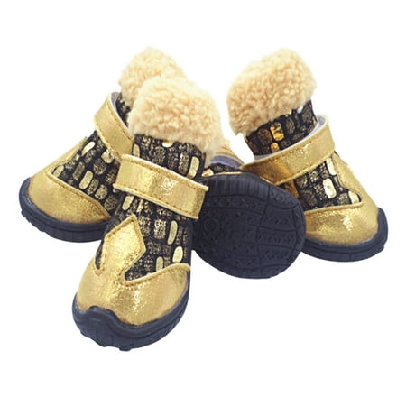 4Pcs Pet Shoes Stone Pattern Bronzing Keep Warmth Fastener Tape Pet Dog Snow Boots for Winter