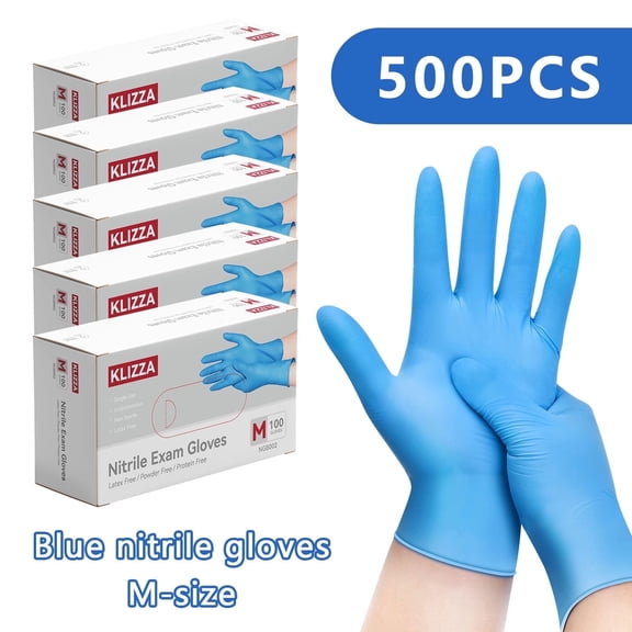 KLIZZA 500PCS Blue Nitrile Disposable Gloves 5Mil Latex-Free and Powder-Free, Safe for Food Processing, Beauty Salons, Medical Care, and Household Cleaning (M Size)