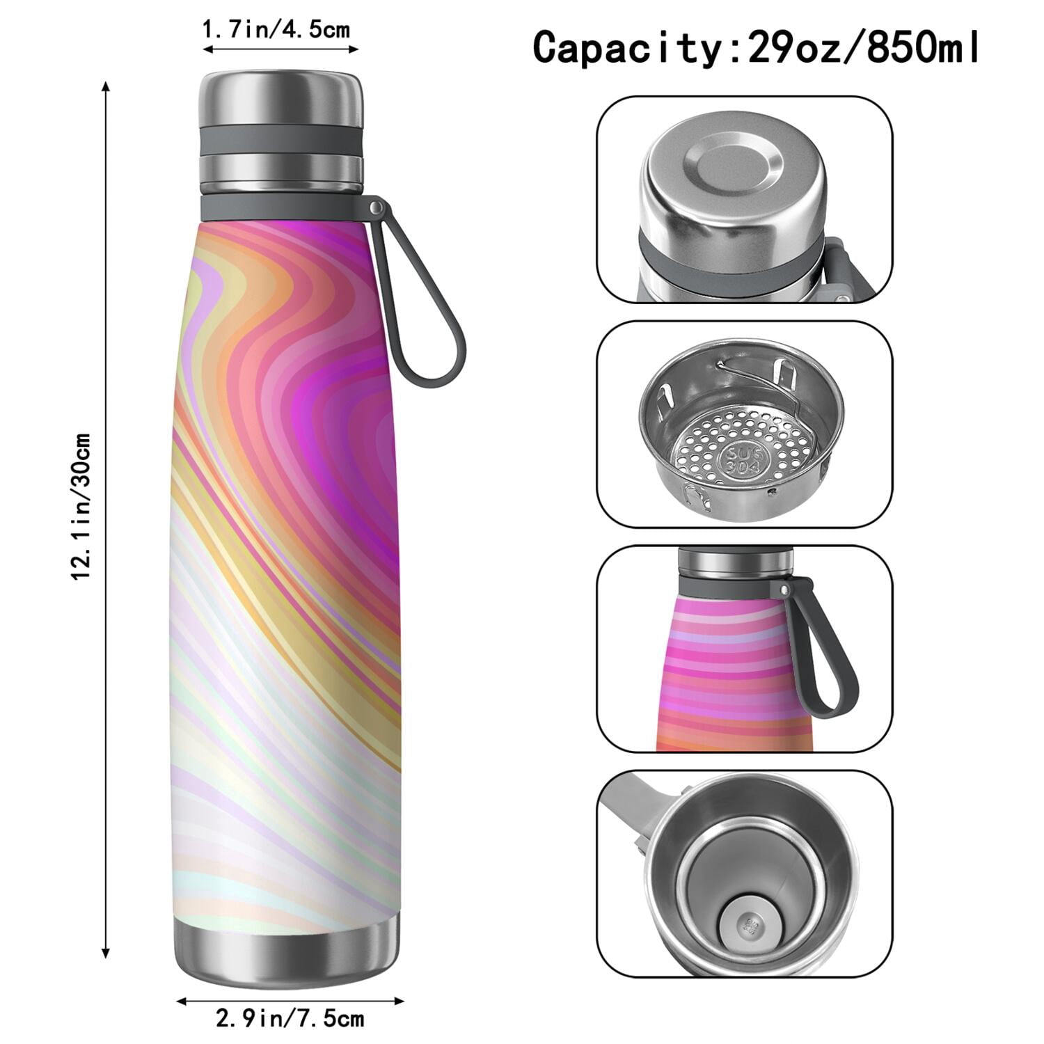 29oz Insulated Water Bottle with Tea Infuser, Stainless Steel Travel Mug, Liquid & Marble Print