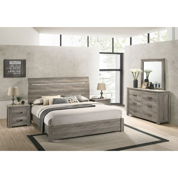 Roundhill Furniture Floren Contemporary Weathered Gray Wood Bedroom Set