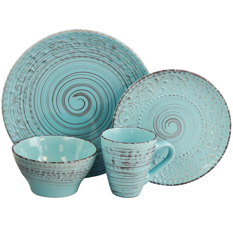 Elama, Dinnerware Set, Malibu Waves 16-Piece, Turquoise - Walmart.com