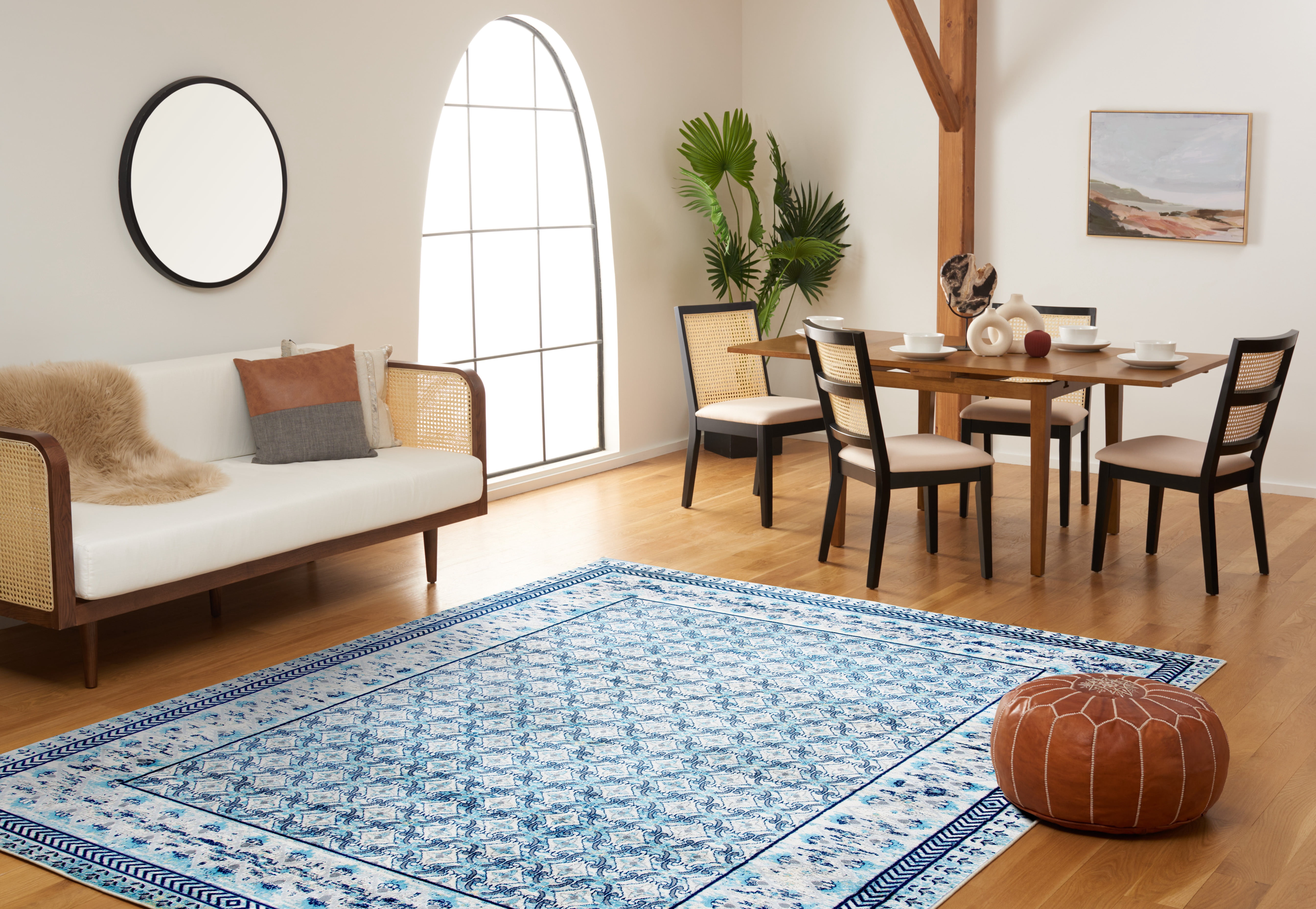 SAFAVIEH Brentwood Dory Geometric Area Rug, Ivory/Aqua, 6'7" x 6'7" Square
