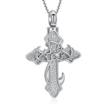 Fishhook Urn Necklaces for Ashes Cross Deer Antler Cremation Jewelry for Urn Pendant Memorial Jewellery for Women Men Keepsake Hunting Ashes Necklace