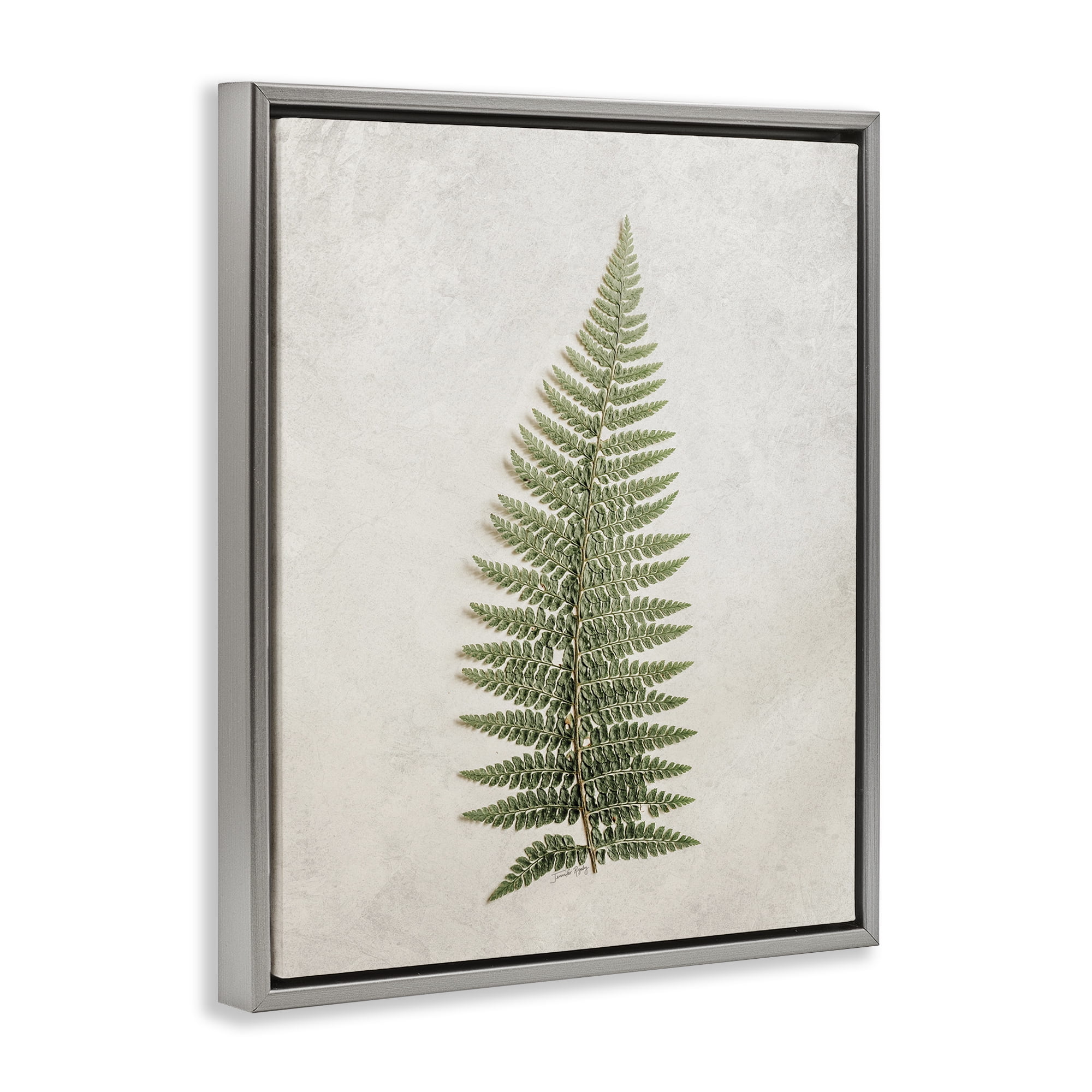 Stupell Industries Detailed Fern Frond Botanical & Floral Painting Gray Floater Framed Art Print Wall Art, 17 x 21
