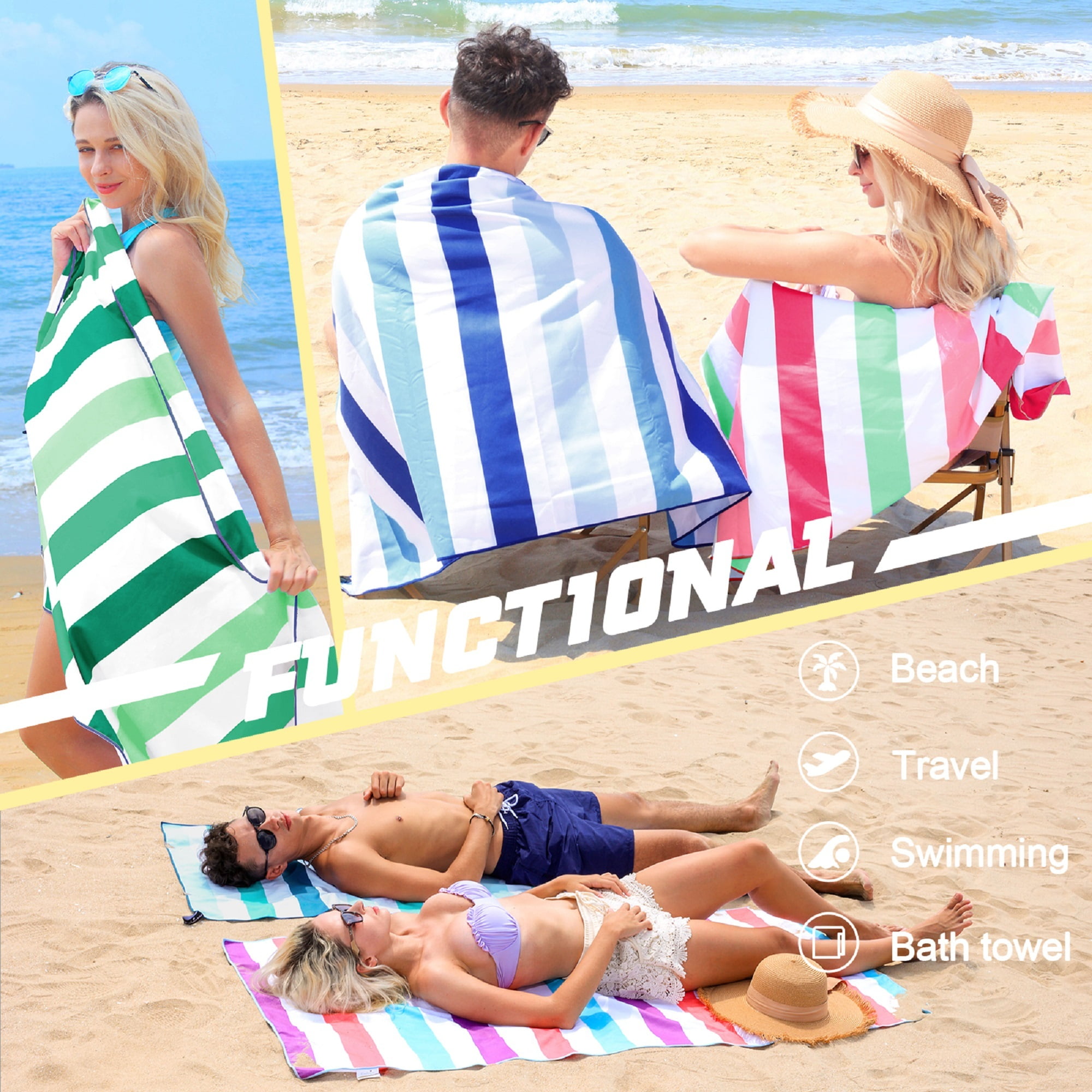 Exclusivo Mezcla Microfiber Quick Dry Beach Towel Set of 4, Large Sand Free Beach Towel for Travel/Camping/Sports (4 Pack, 30"X60") - Super Absorbent, Compact and Lightweight
